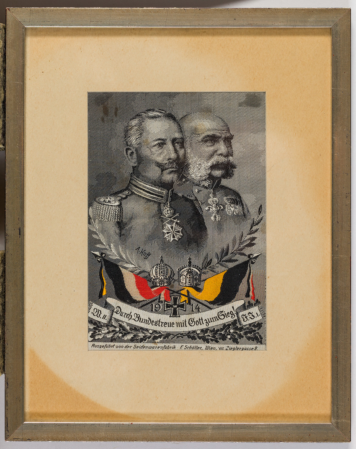 Seidendruck - Kaiser Franz Joseph I. von Österreich und Kaiser Wilhelm II. von Deutschland